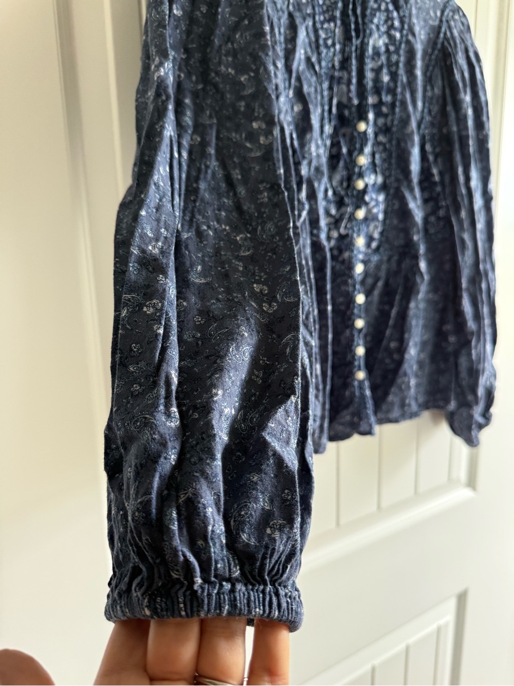 Old Navy Navy Blue Floral Mixed-Print Poet Peasant Blouse Balloon Sleeve S Boho - Picture 3 of 7